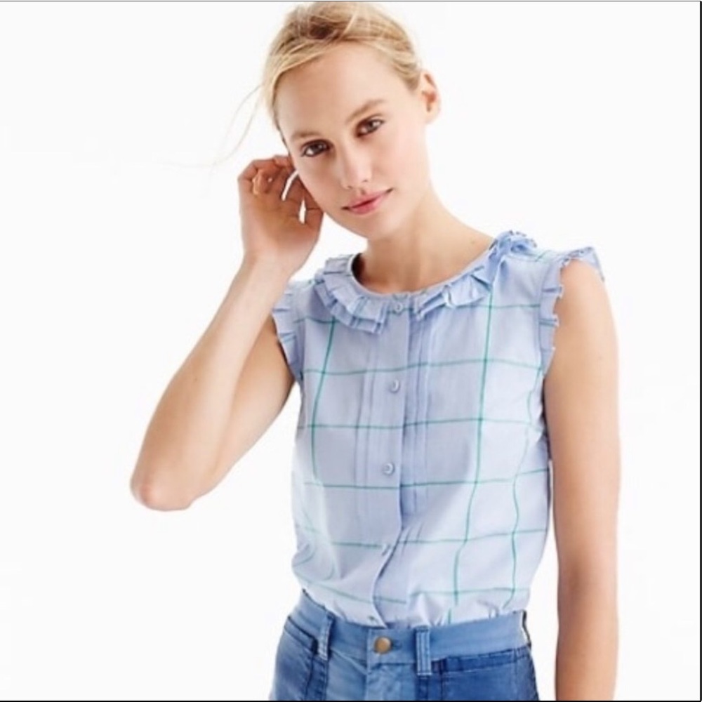 J.Crew pleated ruffle top in windowpane, size 8
